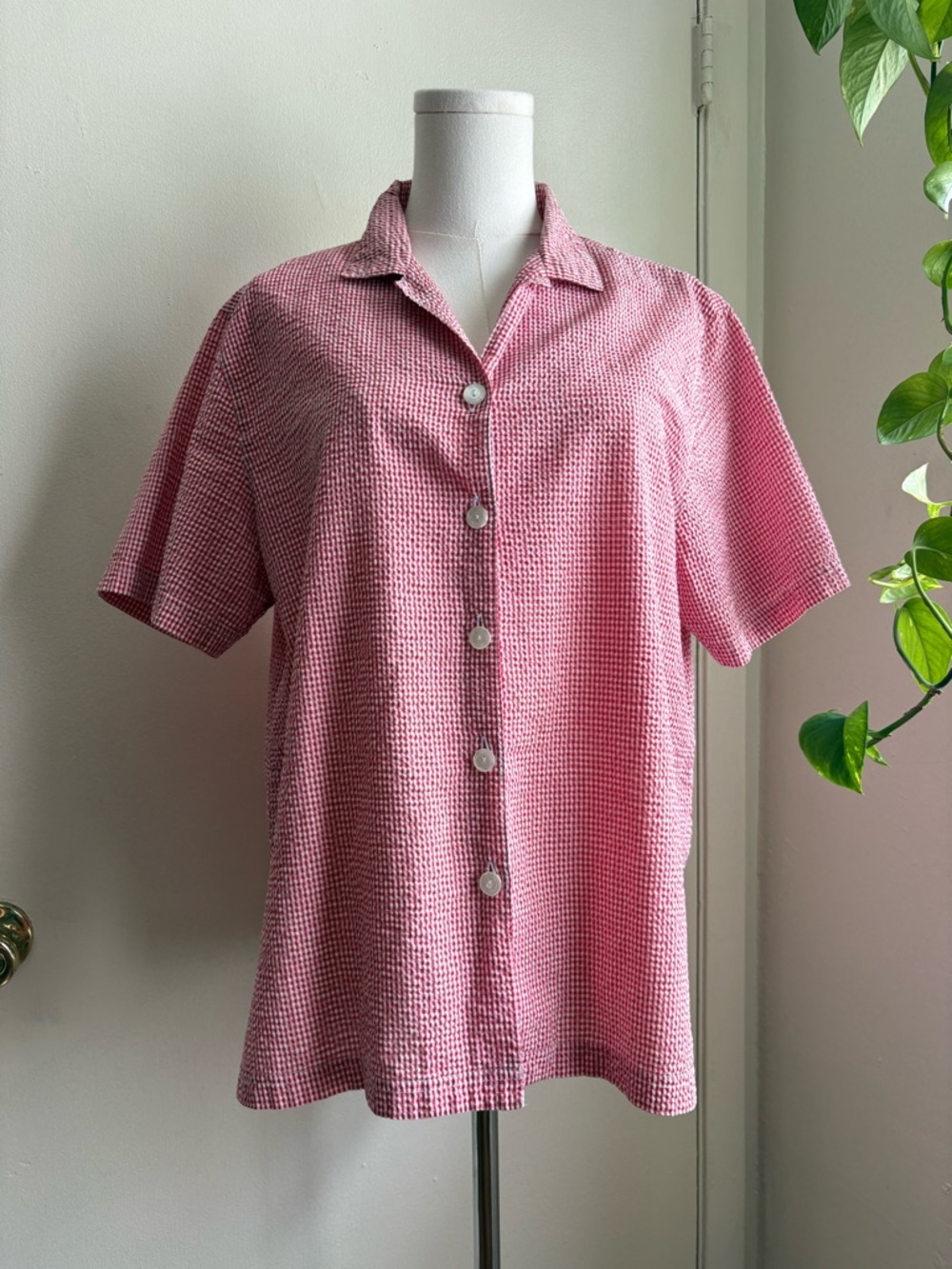 vintage 90s cathy daniel's red gingham short sleeve button front